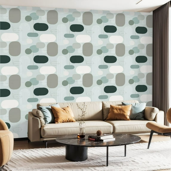 Peel and Stick Wallpaper Contact Paper Gray White Light Gray Blue Geometric Shapes Symmetrical Layout Self Adhesive and Removable 24in x 118in
