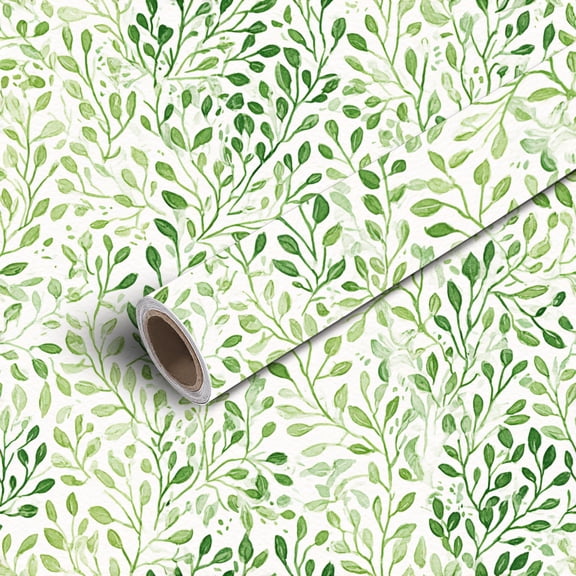 Peel and Stick Wallpaper Contact Paper Green Watercolor Leafy Botanical Hand Painted Foliage Light Self Adhesive and Removable 17.7in x 118in