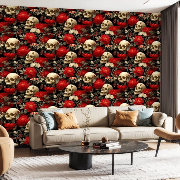 Peel and Stick Wallpaper Contact Paper Koi Fish Skull Living Room Bedroom Kitchen Office Apartment Decor Self Adhesive and Removable 24in x 118in