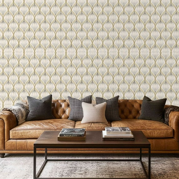 Peel and Stick Wallpaper Contact Paper Luxury ornamental ogee golden wavy line Oriental geometric Self Adhesive and Removable 17.7in x 118in