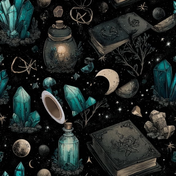 Peel and Stick Wallpaper Contact Paper Mystical Spell Books Crystals Bottles Moon Stars Dark Self Adhesive and Removable 17.7in x 118in