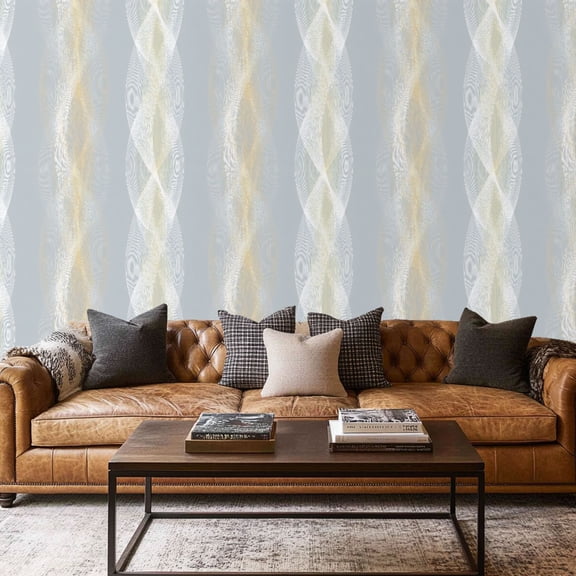 Peel and Stick Wallpaper Contact Paper Ogee Silver Geometric Shapes Curved Lines Layered Patterns Circular Self Adhesive and Removable 17.7in x 118in