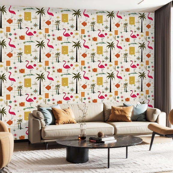 Peel and Stick Wallpaper Contact Paper Retro Diamonds 1950s Flamingos Fifties Atomic Flamingo Geometric Self Adhesive and Removable 24in x 118in