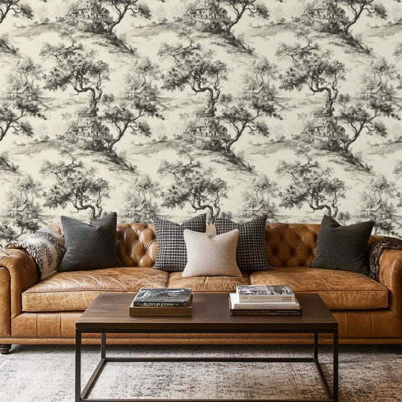 Peel and Stick Wallpaper Contact Paper Toile De Jouy French Country Vintage Exotic Silk Panoramic Rolling Self Adhesive and Removable 17.7in x 118in