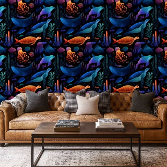 Peel and Stick Wallpaper Contact Paper Underwater Multicolor Ocean Coral Creature Sea Turtle Octopus Whale Self Adhesive and Removable 17.7in x 118in