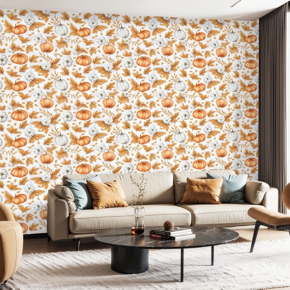 Peel and Stick Wallpaper Contact Paper Watercolor pumpkins white for decoration Self Adhesive and Removable 24in x 118in