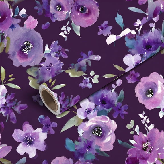 Peel and Stick Wallpaper Contact Paper Watercolor purple flowers design Modern farmhouse eclectic Self Adhesive and Removable 17.7in x 118in