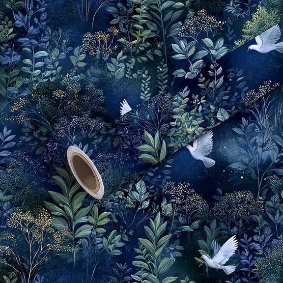 Peel and Stick Wallpaper Contact Paper White Doves Botanical Forest Deep Blue Foliage Self Adhesive and Removable 24in x 118in