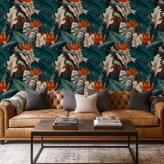 Peel and Stick Wallpaper Contact Paper Zebra Tropical Jungle Tropical Leaves Bird Paradise Flower Dense Self Adhesive and Removable 17.7in x 118in
