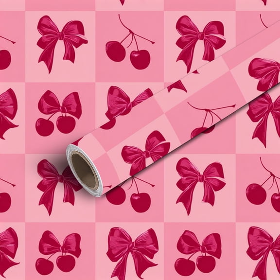 Peel and Stick Wallpaper Contact Paper checkered pink cherries bows graphics Self Adhesive and Removable 24in x 118in
