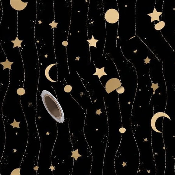 Peel and Stick Wallpaper Contact Paper child Gold stars moon black Self Adhesive and Removable 17.7in x 118in
