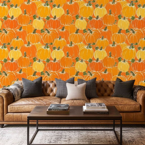 Peel and Stick Wallpaper Contact Paper hand drawn pumpkin cartoon style Cute autumn textile Self Adhesive and Removable 17.7in x 118in