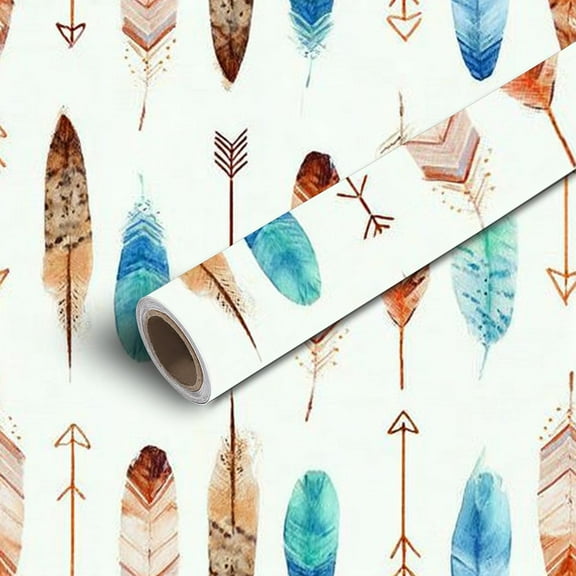Peel and Stick Wallpaper Contact Paper watercolor boho bird feathers scandinavian turquoise brown Self Adhesive and Removable 24in x 118in