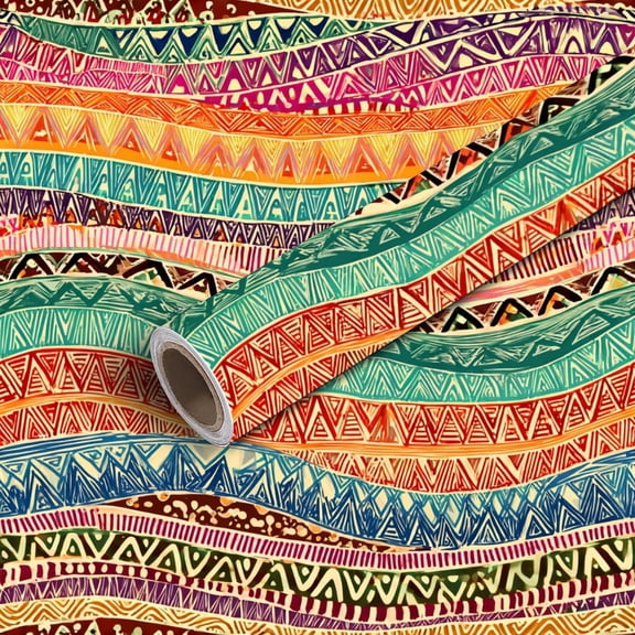 Peel and Stick Wallpaper Contact Paper wavy Ethnic tribal motifs Colorful african print for textiles Self Adhesive and Removable 24in x 118in