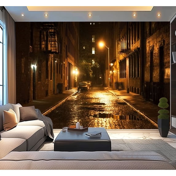 Peel and Stick Wallpaper Dark wet street Modern Art Wall Mural Decor Self Adhesive and Removable 100in x 144in