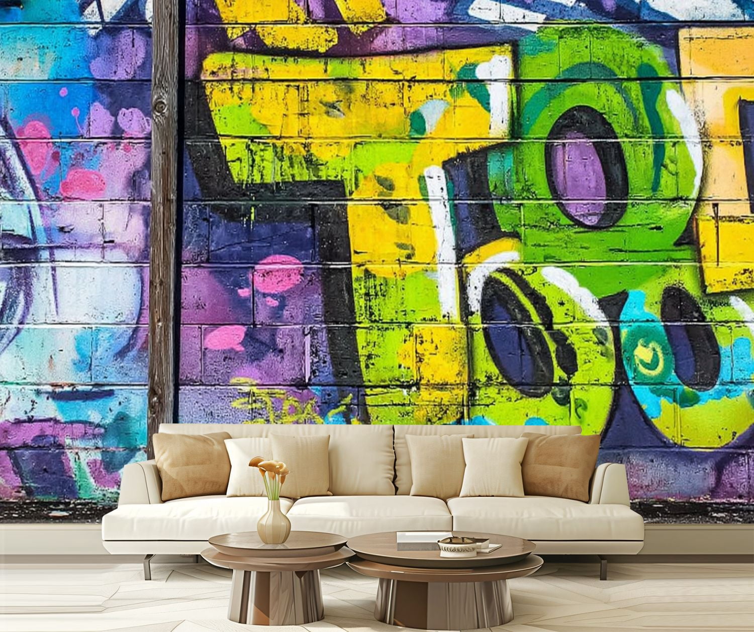 Peel and Stick Wallpaper Detail graffiti painted wooden wall Color Modern Art Wall Mural Decor Self Adhesive and Removable 69in x 98in
