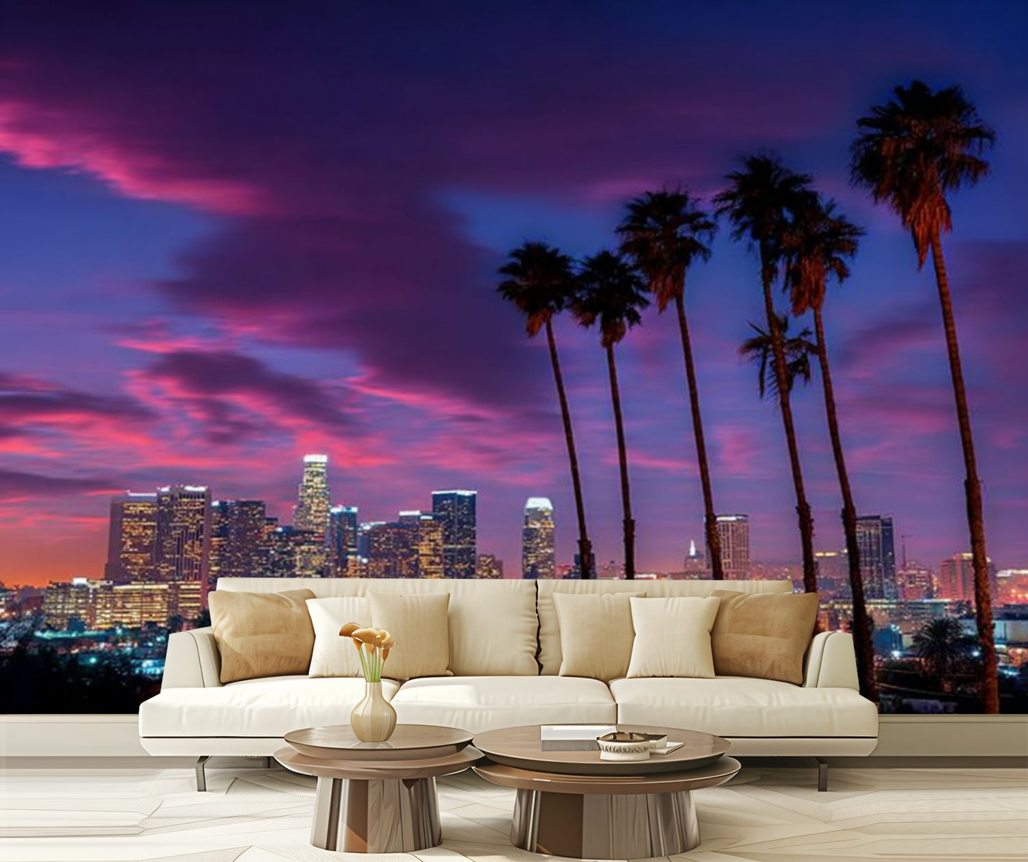 Peel and Stick Wallpaper Downtown LA night Los Angeles sunset skyline ...