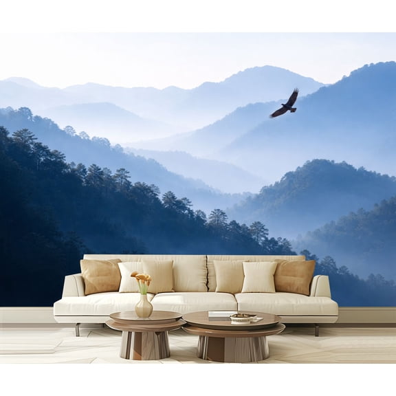 Peel and Stick Wallpaper Waterproof Eagle Soaring Above Misty Mountain Early Morning Light Wall Mural Decor Self Adhesive and Removable 69in x 98in
