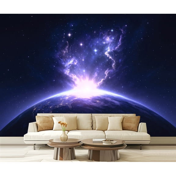 Peel and Stick Wallpaper Earth view night Modern Art Wall Mural Decor Self Adhesive and Removable 100in x 144in