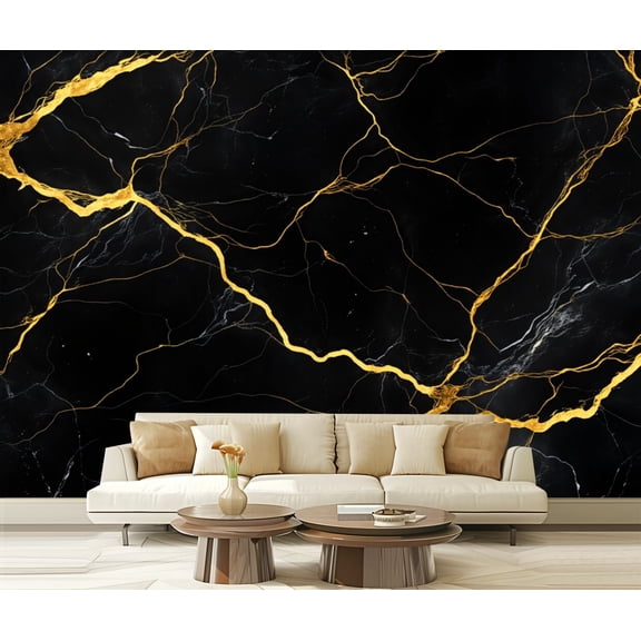 Peel and Stick Wallpaper Elegant Black Marble Gold Veins Modern Art Wall Mural Decor Self Adhesive and Removable 100in x 144in