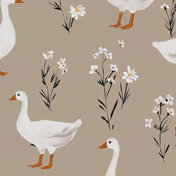 Peel and Stick Wallpaper Farmhouse Decor White Geese Wildflower Self Adhesive Removable Renter Friendly Contact Paper for Bedroom 17.7in x 118in