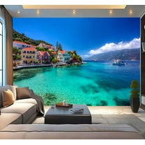 Peel and Stick Wallpaper Fiskardo beach Modern Art Wall Mural Decor Self Adhesive and Removable 100in x 144in