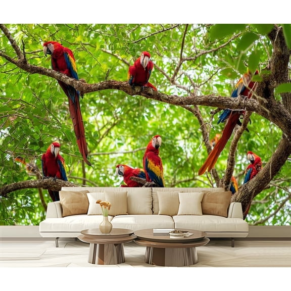 Peel and Stick Wallpaper Flock scarlet macaws wild Modern Art Wall Mural Decor Self Adhesive and Removable 69in x 98in