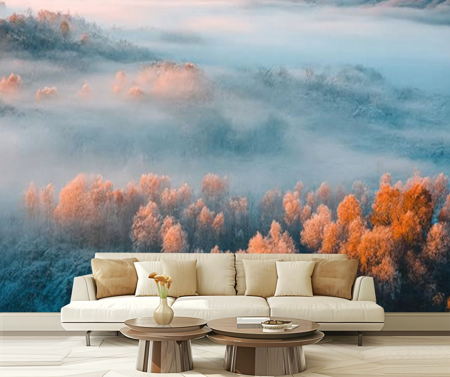 Peel and Stick Wallpaper Foggy morning wild lands Modern Art Wall Mural Decor Self Adhesive and Removable 69in x 98in