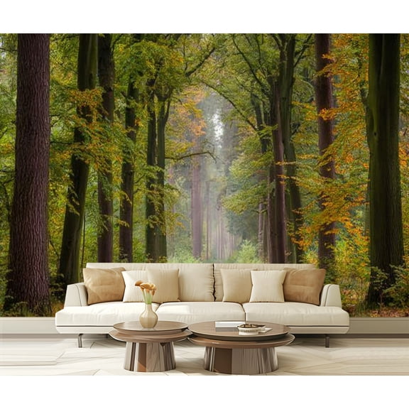 Peel and Stick Wallpaper Footpath treelined avenue autumn leaf color Modern Art Wall Mural Decor Self Adhesive and Removable 69in x 98in