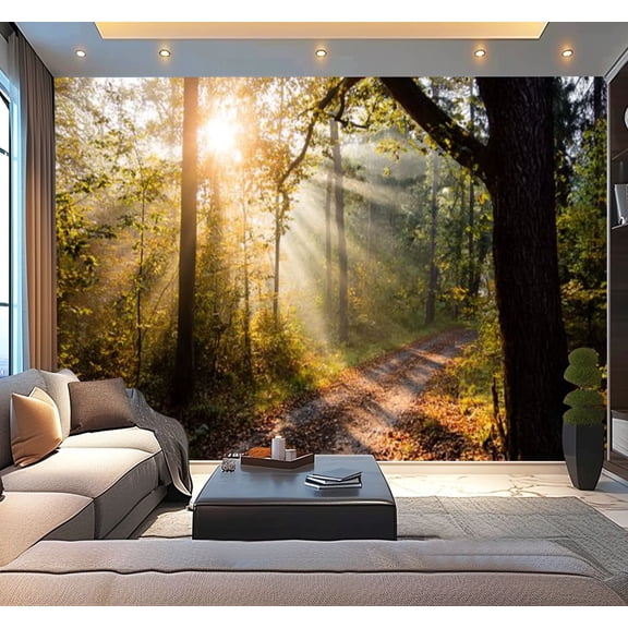 Peel and Stick Wallpaper Forest road autumn morning Modern Art Wall Mural Decor Self Adhesive and Removable 100in x 144in