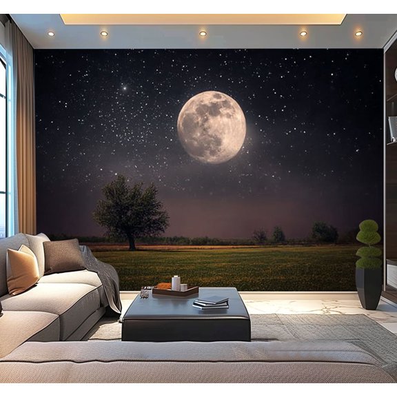 Peel and Stick Wallpaper Full moon lonely tree Modern Art Wall Mural Decor Self Adhesive and Removable 100in x 144in