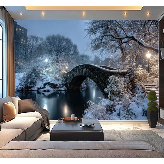 Peel and Stick Wallpaper Gapstow bridge winter Central Park New York City Modern Art Wall Mural Decor Self Adhesive and Removable 100in x 144in