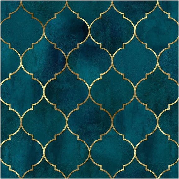 Peel and Stick Wallpaper Geometric Graphic Trellis Emerald/Sapphire Blue/Bronze Removable Contact Paper for Home Bathroom Decorations 17.7in x 9.8ft