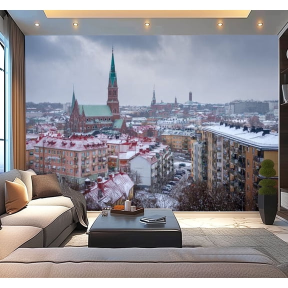 Peel and Stick Wallpaper Gothenburg cityscape Modern Art Wall Mural Decor Self Adhesive and Removable 100in x 144in