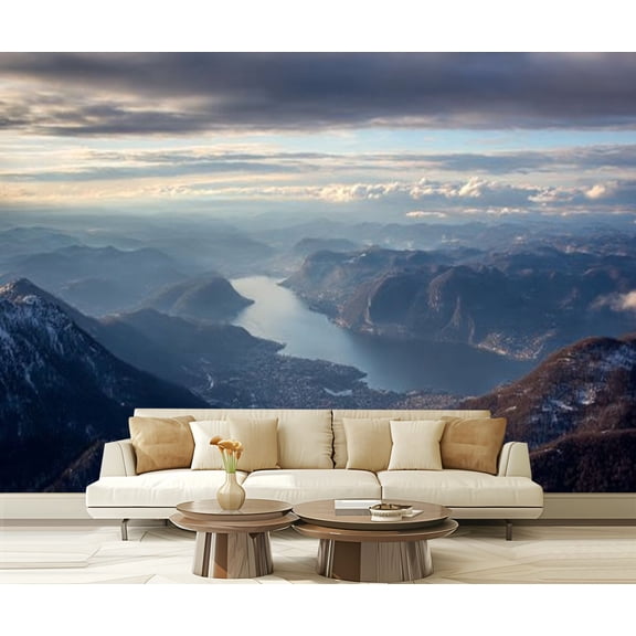Peel and Stick Wallpaper Great landscape Iseo lake winter season Cloudy weather Modern Art Wall Mural Decor Self Adhesive and Removable 69in x 98in