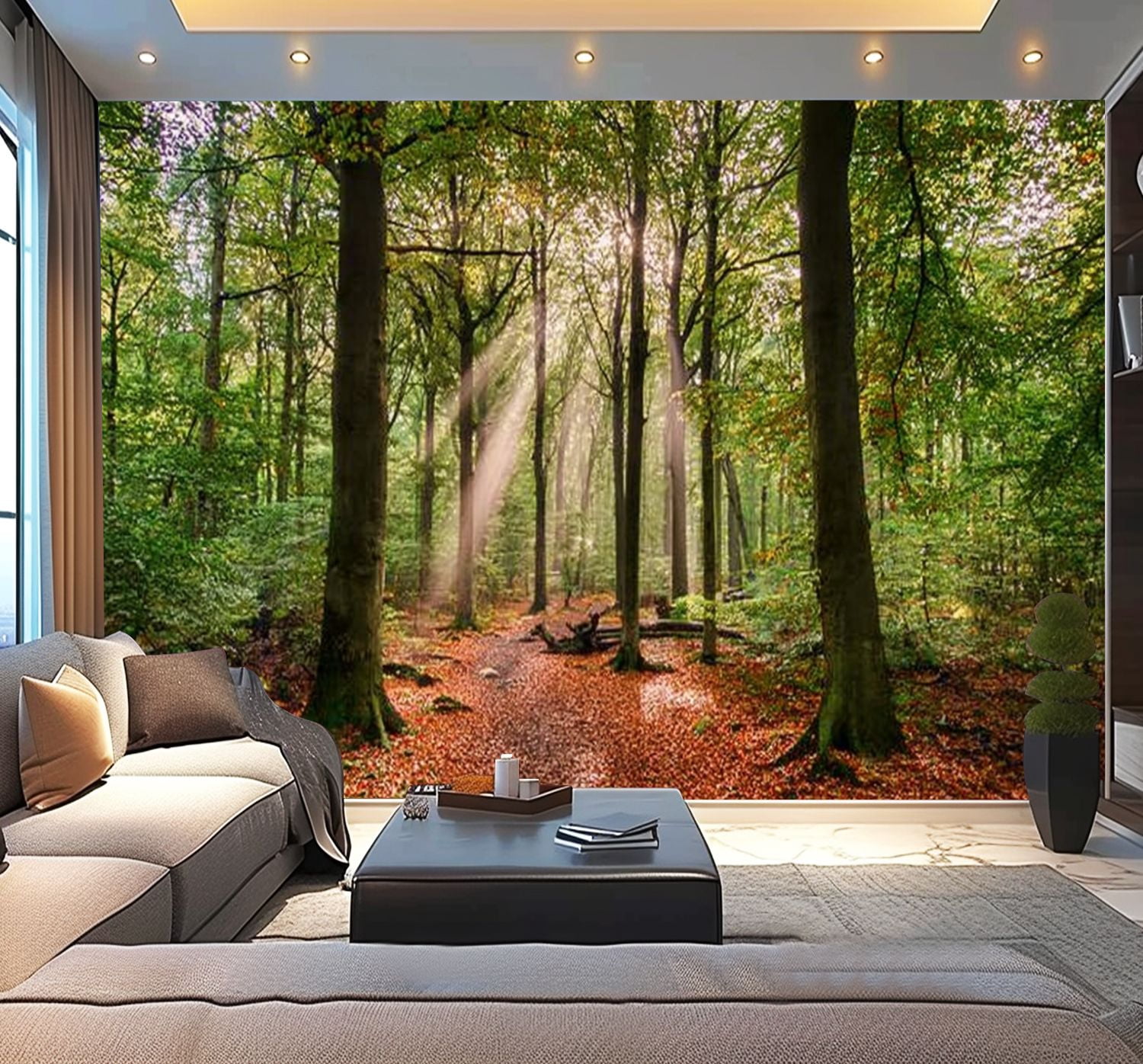 Peel and Stick Wallpaper Green forrest summer europe Modern Art Wall Mural Decor Self Adhesive and Removable 100in x 144in