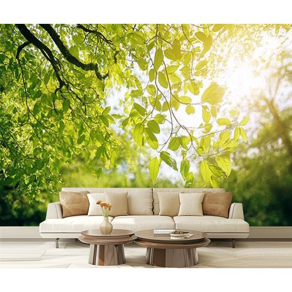Peel and Stick Wallpaper Green leaves blur bokeh spring summer Modern Art Wall Mural Decor Self Adhesive and Removable 69in x 98in