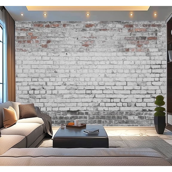 Peel and Stick Wallpaper Grey white old brick wall Modern Art Wall Mural Decor Self Adhesive and Removable 100in x 144in
