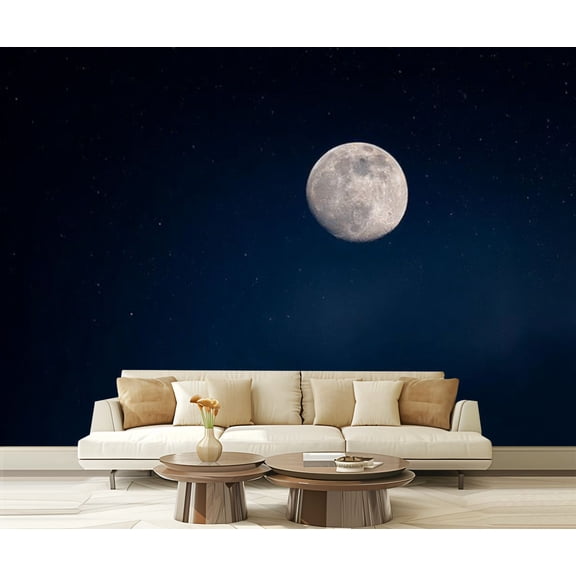 Peel and Stick Wallpaper Huge full moon night sky bright stars Modern Art Wall Mural Decor Self Adhesive and Removable 69in x 98in