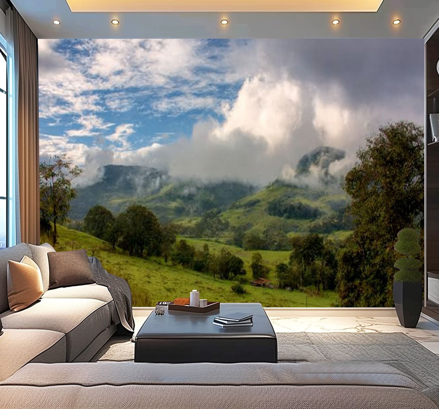 Peel and Stick Wallpaper Iguaque mountain clouds sunset Modern Art Wall Mural Decor Self Adhesive and Removable 100in x 144in