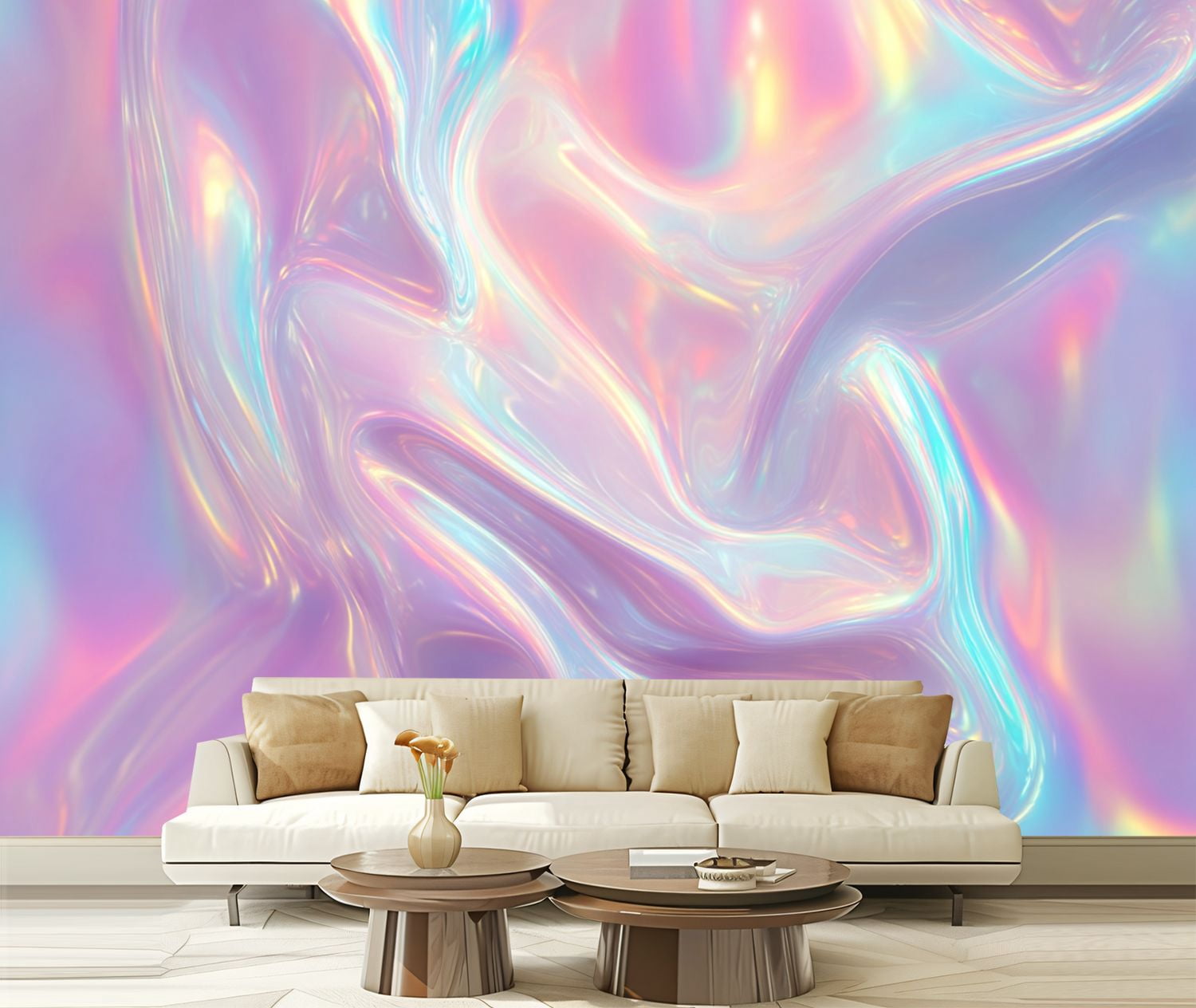 Peel and Stick Wallpaper Iridescent Abstract Fluid Waves Pastel Hues ...