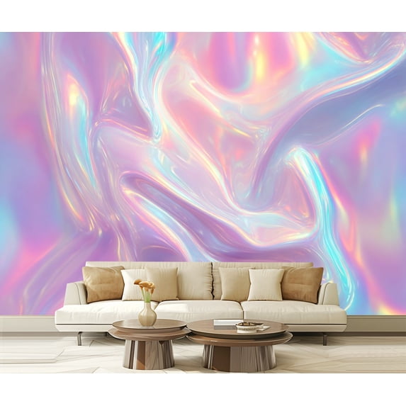 Peel and Stick Wallpaper Iridescent Abstract Fluid Waves Pastel Hues Modern Art Wall Mural Decor Self Adhesive and Removable 69in x 98in