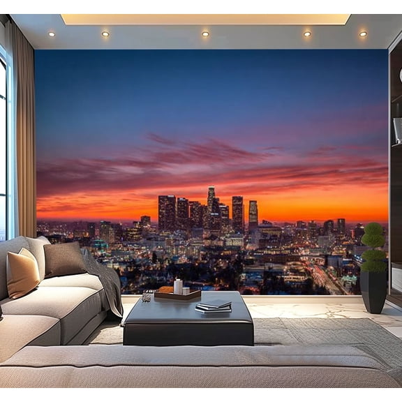 Peel and Stick Wallpaper LA skyline dusk Modern Art Wall Mural Decor Self Adhesive and Removable 100in x 144in