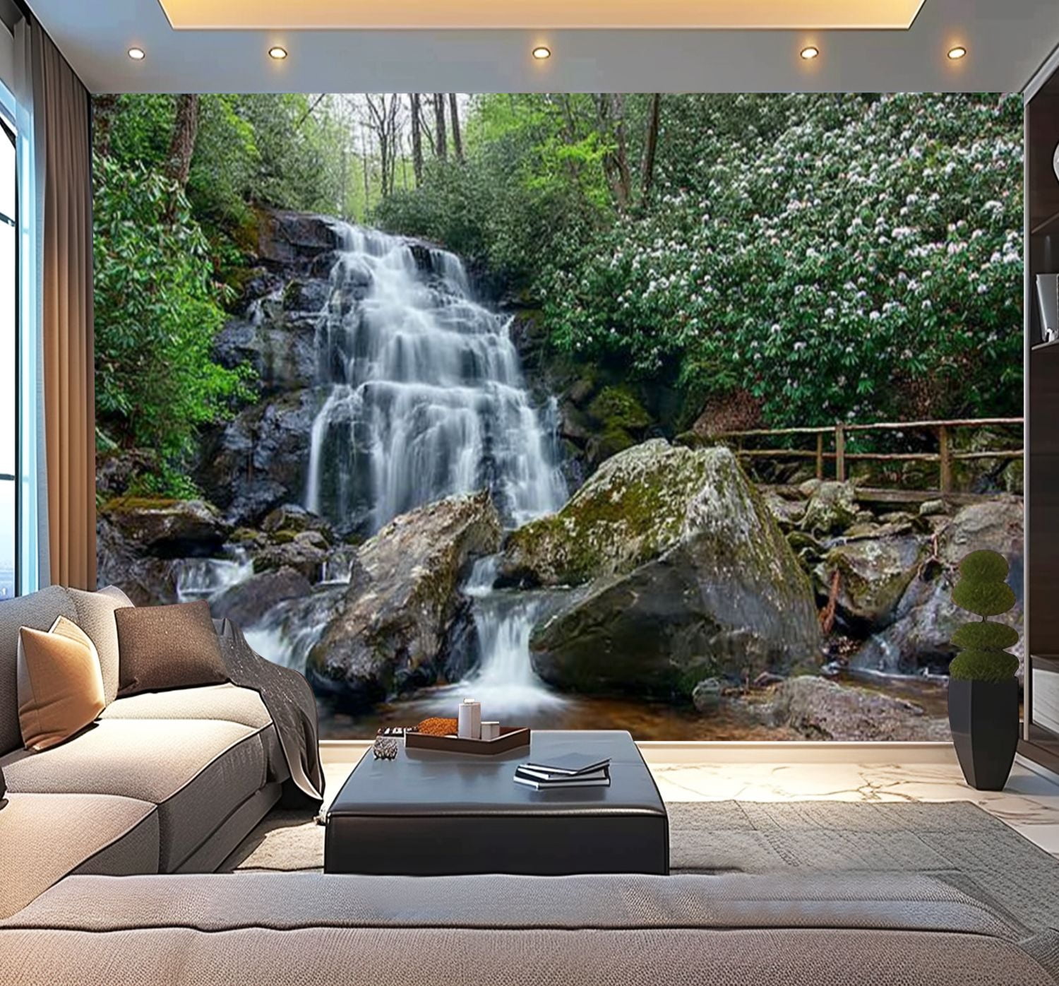 Peel and Stick Wallpaper Laurel Falls Great Smoky Mountains National Park Modern Art Wall Mural Decor Self Adhesive and Removable 100in x 144in