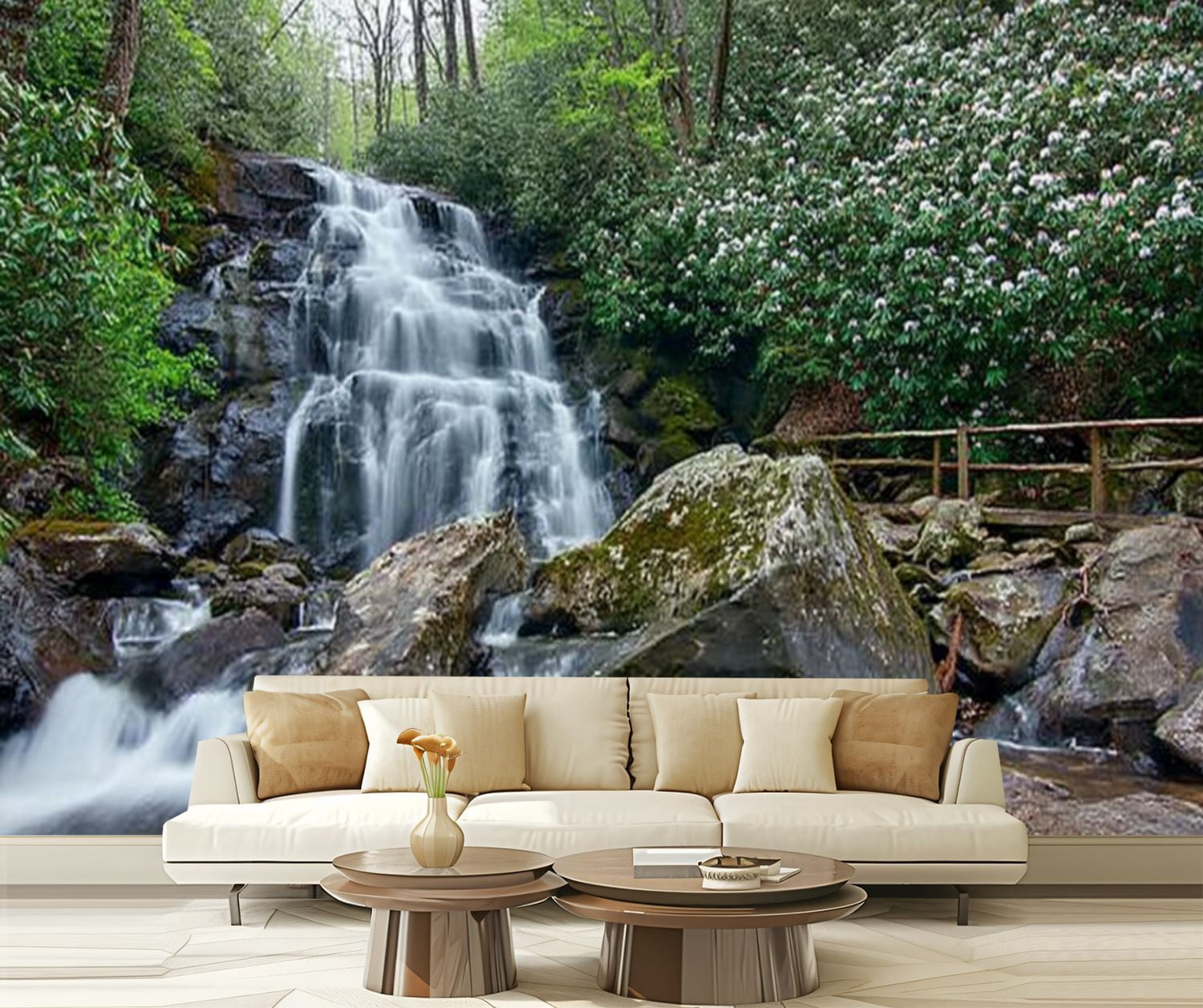 Peel and Stick Wallpaper Laurel Falls Great Smoky Mountains National Park Modern Art Wall Mural Decor Self Adhesive and Removable 69in x 98in