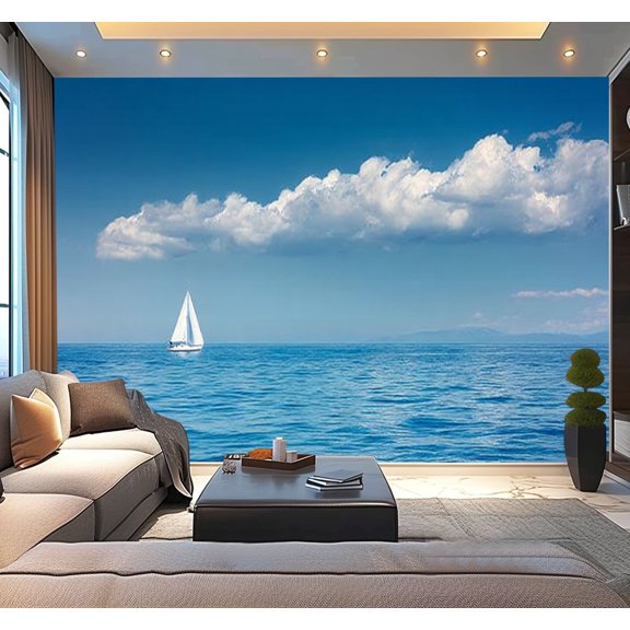 Peel and Stick Wallpaper Lonely Sailboat Modern Art Wall Mural Decor Self Adhesive and Removable 100in x 144in