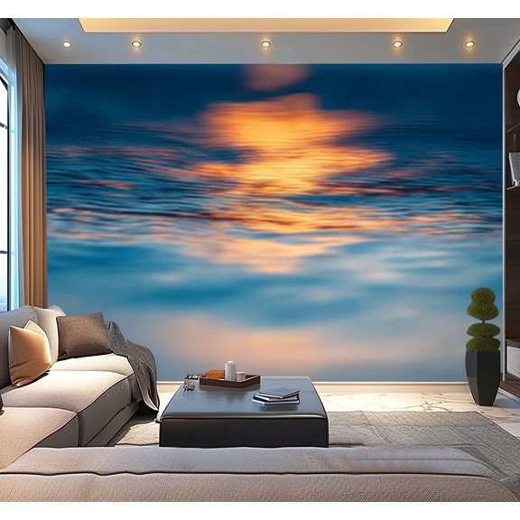 Peel and Stick Wallpaper Long exposure reflection sun blue water surface Modern Art Wall Mural Decor Self Adhesive and Removable 100in x 144in