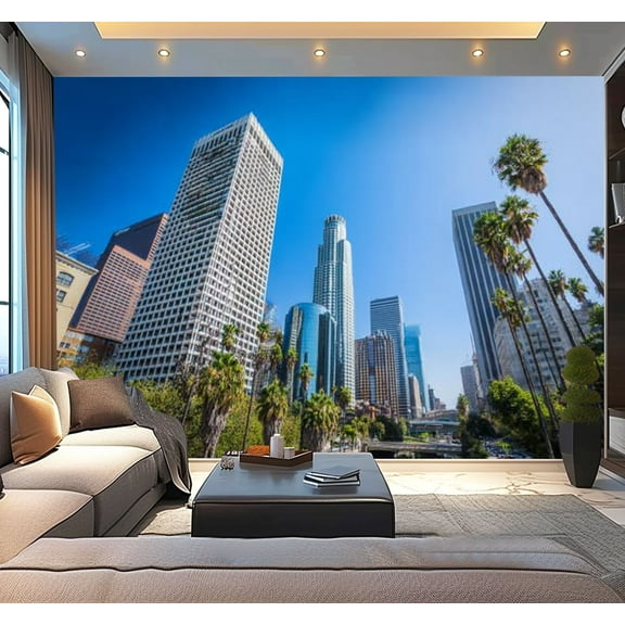 Peel and Stick Wallpaper Los Angeles California downtown cityscape Modern Art Wall Mural Decor Self Adhesive and Removable 100in x 144in