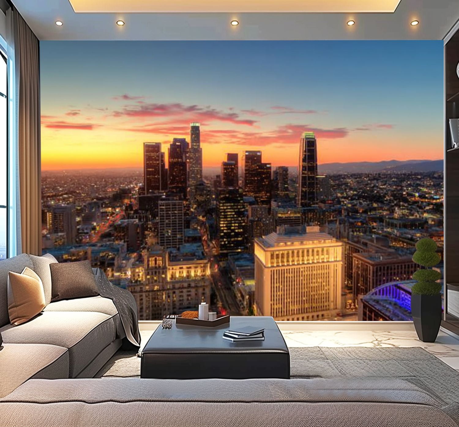Peel and Stick Wallpaper Los Angeles Skyline Sunset City Hall Modern ...