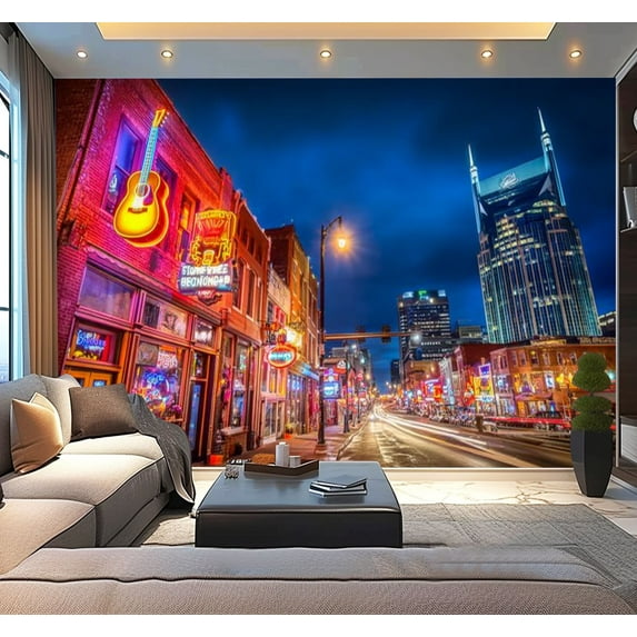 Peel and Stick Wallpaper Lower Broadway Honky Tonks Nashville Tennessee Modern Art Wall Mural Decor Self Adhesive and Removable 100in x 144in